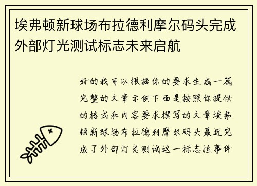 埃弗顿新球场布拉德利摩尔码头完成外部灯光测试标志未来启航 埃弗顿新球场布拉德利摩尔码头完成外部灯光测试标志未来启航